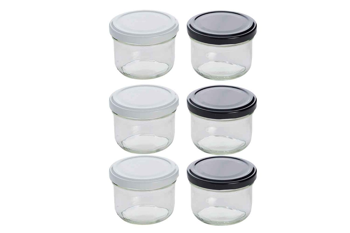 Verre confiture 120ml+couv. noir/blanc - 6 pcs